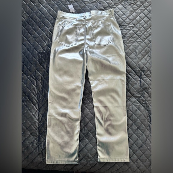 Abercrombie & Fitch 90s Straight Ultra High Rise Faux Leather Pants in Silver - Picture 3 of 8